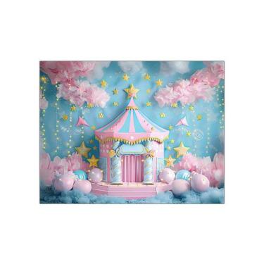 Imagem de Fundo Fotográfico 1,55 X 1,20 - Circo Castelo Azul, Rosa e Dourado 031