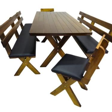 Imagem de Conjunto Mesa Madeira Maciça Para Churrasco Imbuia + 4 Bancos Estofado