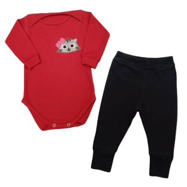 Imagem de Conjunto Bebê Body + Calça Gatinha Laço Pink Manga Longa  - Generic, M
