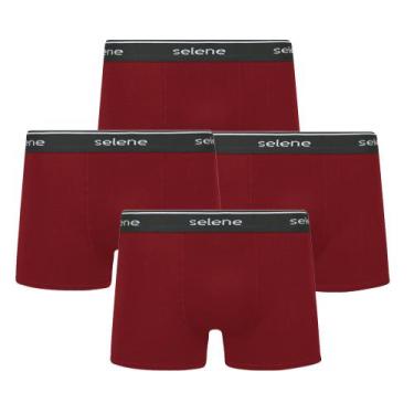 Imagem de 4 Cuecas Boxer Box Em Algodão Plus Size Tamanhos Grandes Selene, Bordô