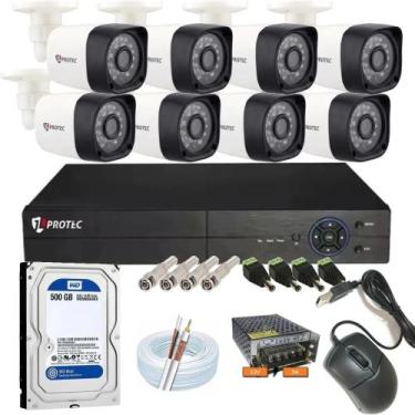 Imagem de Kit Segurança Cftv 8 Câmeras Fullhd 1080p Dvr Cloud Completo - Protec