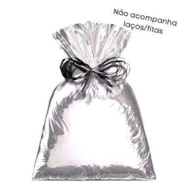 Imagem de 100 Embalagens Saco Saquinho Presente Metalizado 30x44 - Cromus, Prata