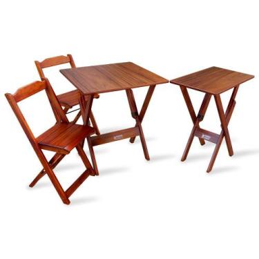 Imagem de Jogo de Mesa Dobrável 70x70 com 2 Cadeiras e Mesa Aparador Tarimatã - 