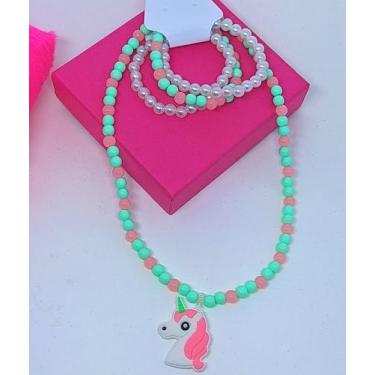 Imagem de Kit Conjunto Colar e Pulseiras Miçangas Coloridas Pingente Disney 3D F