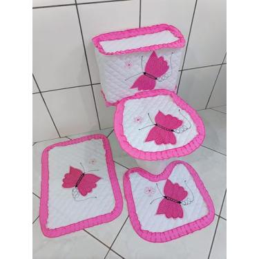 Imagem de Jogo de Banheiro bordado borboleta kit tapetes 4 peças - Nara Confeccç