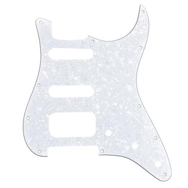 Imagem de Musiclily Pro 11 Furos Canto Redondo Escudo Guitarra HSS Strato Pickguard para Stratocaster EUA/Mexicana Captadores Abertos,4 Camadas Branco Perolado