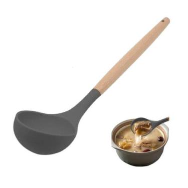 Imagem de Concha Com Cabo Madeira Silicone Para Feijão E Molho - Clink, Cinza