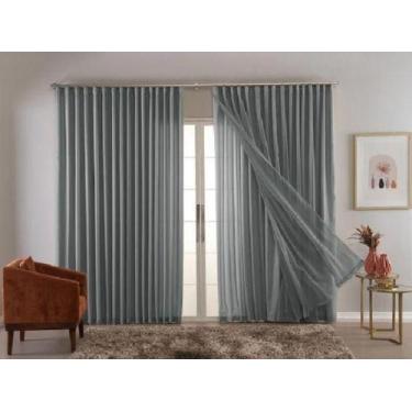 Imagem de Cortina Trilho Suiço Duplo Forro Com Linho Cinza 6.00 X 2.80 - Vigui