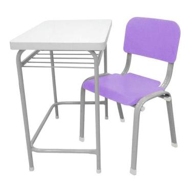 Imagem de Mesa Infantil Escolar Com Cadeira WP Kids Reforçadas Lg Flex Lilás T4 
