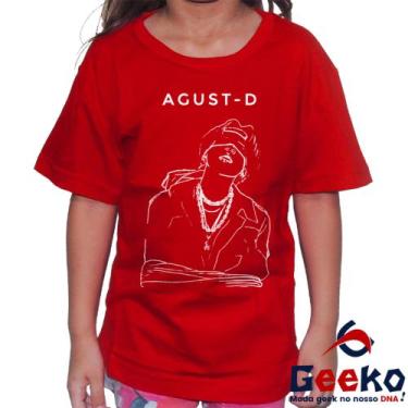 Imagem de Camiseta Infantil BTS 100% Algodão Agust D Sugga Yoongi Geeko, Vermelh