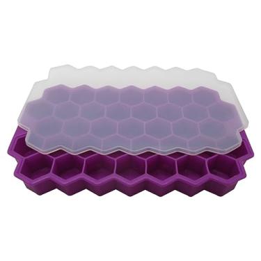 Imagem de Gadgetime USA 1 bandeja de gelo de favo de mel com capa – molde divertido para freezer, coquetéis – empilhável, sem BPA e sem odor – silicone (roxo)