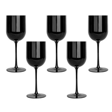 Imagem de Conjunto de 10 taças de vinho de plástico preto com 10 taças elegantes de vinho de plástico rígido na haste 355 ml