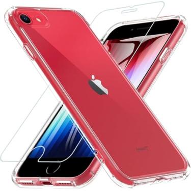 Imagem de Fin2feel Capa fosca para iPhone SE 2022/SE 2020/8/7, com protetor de tela de vidro, proteção contra quedas de grau militar à prova de choque, antiarranhões, capa traseira translúcida fosca para iPhone