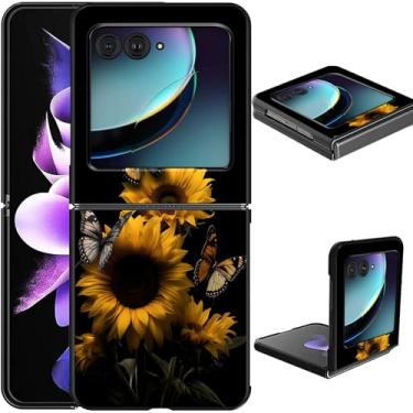 Imagem de Capa para celular Motorola Moto Razr 2025/2024, fina, leve, rígida, com design de borboleta de girassol, carregamento sem fio, antiarranhões, à prova de choque, capa protetora para Moto Razr 60/50 5G