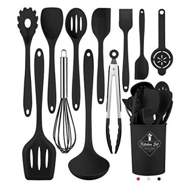 Imagem de Pranski Conjunto de utensílios de cozinha - Conjunto de 12 peças de utensílios de cozinha de silicone seguro para lava-louças, 200 °C, conjunto de espátulas antiaderentes