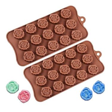 Imagem de 2 peças de moldes de silicone rosa 15 cavidades mini formas de silicone em forma de flor antiaderente para doces de chocolate rosa para fazer biscoitos cubos de gelo