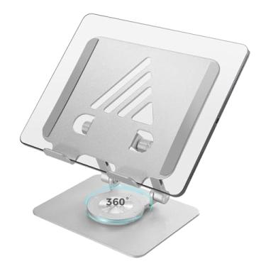 Imagem de SWAGKIND Suporte de tablet para mesa, suporte ajustável para monitor com base giratória de 360°, suporte portátil para tablet iPad Pro, Galaxy Tab, celular (prata)