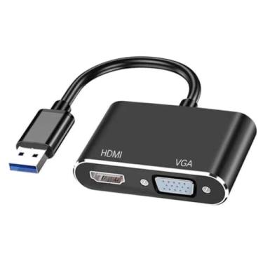 Imagem de Adaptador USB para HDMI VGA, conversor USB 3.0 para HDMI + VGA 1080p com áudio e vídeo simultaneamente, compatível com sistema Win XP 7/8/10/11, Mac OS X EI Capitan 10.11-10.14