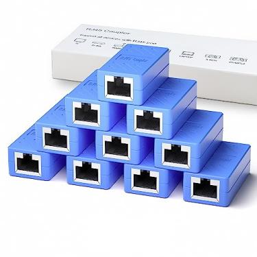 Imagem de Acoplador RJ45, adaptador extensor de cabo Ethernet Play and Plag acoplador em linha para conector de acoplador Ethernet fêmea para fêmea Cat7/Cat6/Cat5e/Cat5 (10, azul)