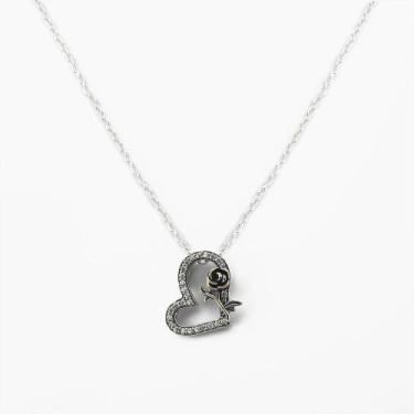 Imagem de Colar Com Pingente Coração e Rosa Cravejado Zircônias Prata 925 - Atra