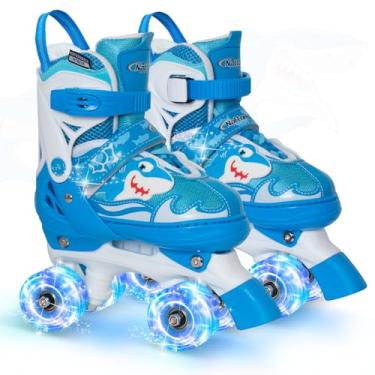 Imagem de Nattork Patins para crianças, patins com iluminação ajustável para meninas, meninos, verde, azul, roxo, rosa, patins para crianças, iniciantes, uso interno e externo