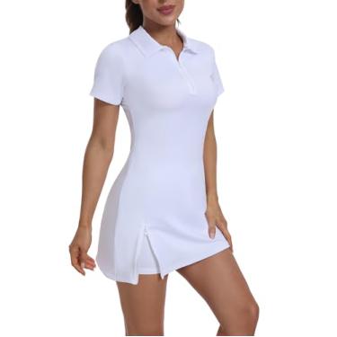 Imagem de FKEEP Vestido feminino de tênis e golfe, vestido esportivo com shorts e bolsos, 04 Branco, PP