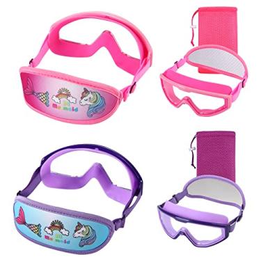 Imagem de RUIGAO 2PK Óculos de natação, alça de tecido para crianças, máscara de natação rosa/roxo para meninas de 4 a 7 anos