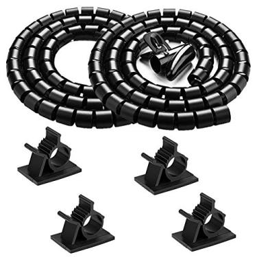 Imagem de Capa preta para gerenciamento de cabos de computador, soluções de ocultação de cabos elétricos, 2 peças, VIWIEU sem emaranhados, tubo com zíper com 4 braçadeiras adesivas para cabos para TV, laptop, casa e escritório