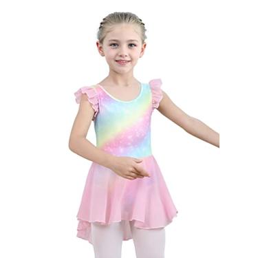 Imagem de iLover Vestido de collant infantil clássico com babados e manga tutu para dança, ginástica e balé, Unicórnio roxo, 8-9 Years