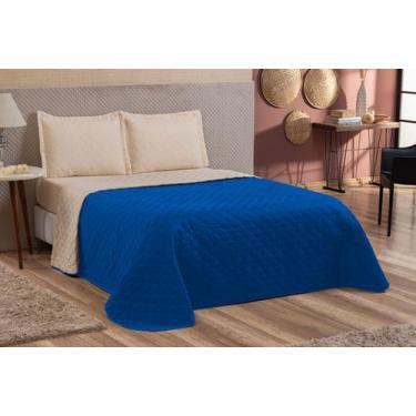 Imagem de Cobre Leito Casal Queen 3 Peças Matelado Dupla Face  Azul/caqui - Bruc