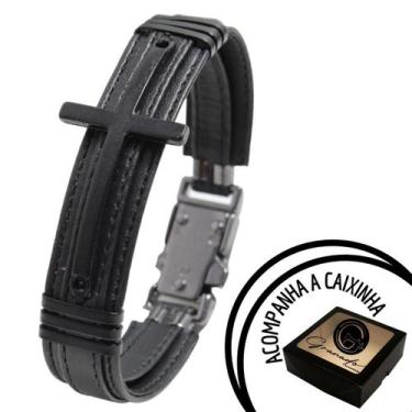Imagem de Pulseira Masculina De Couro Cruz Crucifixo All Black - GRANADO ACESSÓR