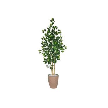 Imagem de Planta Árvore Artificial Bambu Real Toque 1,6m Kit + Vaso E. Bege 32cm