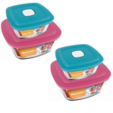 Imagem de Jogo 4 Potes Quadrado Vidro 300ml 500ml Marinex Nadir