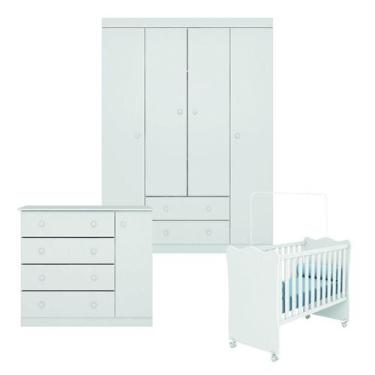 Imagem de Conjunto Quarto de Bebê Guarda Roupa, Cômoda Helena e Berço 1 com Rodí