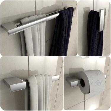 Imagem de Kit De Acessórios Para Banheiro Cromado Master Duplo 4 Peças - HomeDec