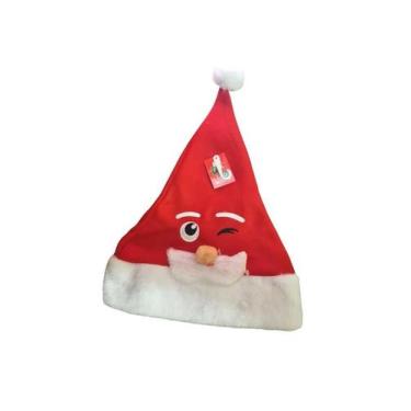 Imagem de Gorro de Papai noel de pelúcia com carinha Fantasia - Genérica