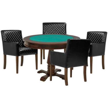 Imagem de Mesa de Jogos Carteado Victoria Redonda Tampo Reversível Imbuia com 4 