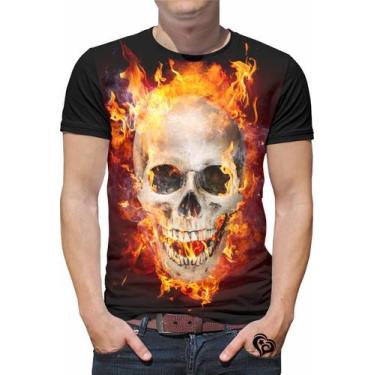 Imagem de Camiseta de Rock PLUS SIZE Caveira Moto Masculina Fogo - Alemark, G2, 