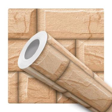 Imagem de Papel de Parede Adesivo Tijolinho Pedra Bege Tijolo Lajota Moderno Qua