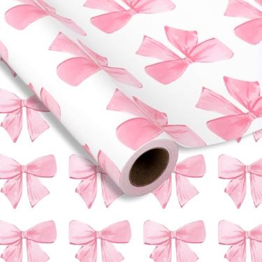 Imagem de JarThenaAMCS Papel de embrulho de laço rosa - Mini rolo - 43 cm x 80 m papel de embrulho de laço aquarela papel de embrulho doce para festa de casamento de aniversário, suprimentos de embalagem