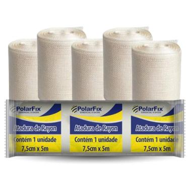 Imagem de Atadura de Rayon 7,5 cm x 5 m Não Estéril Polarfix - Kit com 5 Unidades