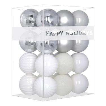 Imagem de Bolas de Natal pequenas brancas e prateadas de 4 cm, enfeites de árvore de Natal, bolas penduradas à prova de estilhaçamento, para aniversários, Halloween, férias, casamentos, conjunto de 24 peças
