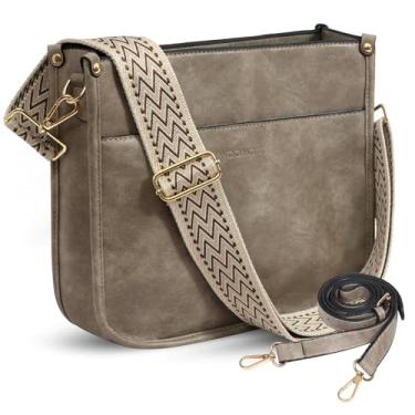 Imagem de WOOMADA Hobo Bolsa feminina de couro vegano, bolsa de ombro moderna com 2 alças ajustáveis, A-damasco