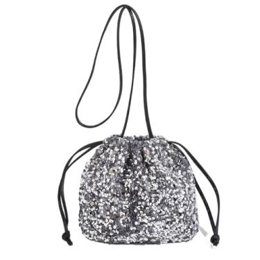 Imagem de Octwine Shinny Bolsa de paetê preta bolsa balde bolsa de ombro prata bolsa tiracolo bolsa tiracolo para festa de formatura bolsa transversal para mulheres, Prata