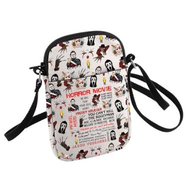 Imagem de Mochila pequena de filmes de terror para amantes de filmes de Halloween dos anos 90 - Bolsa transversal para presente, Branco, Filme de terror