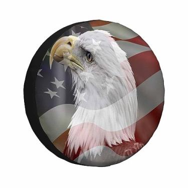 Imagem de MIYASANG Capa de pneu sobressalente águia careca e bandeira americana Bird Freedom Patriotismo Independence Protetores de roda universais à prova de intempéries Capas de pneu de trailer para viagens
