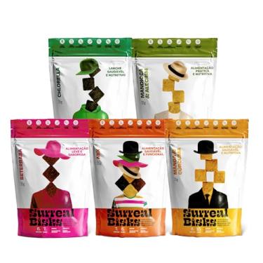 Imagem de Kit 5 Snacks Proteícos - 1 Mix Sabores Variados + 4 Snacks Beterraba, Chlorella, Manga/Cúrcuma e Mandioca/Alecrim - Vegano, Sem Glúten e Lactose - 35g Surreal Bisks