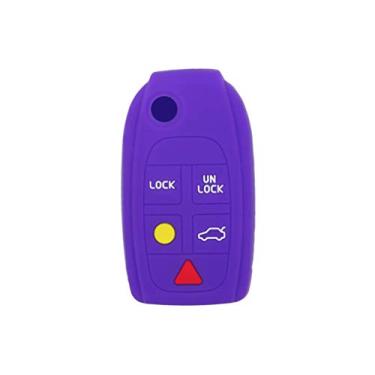 Imagem de SEGADEN Capa Protetora de Silicone Capa Suporte de Pele Jaqueta Compatível com VOLVO 5 Botões Flip Controle Remoto Chave CV4781 Roxo Profundo