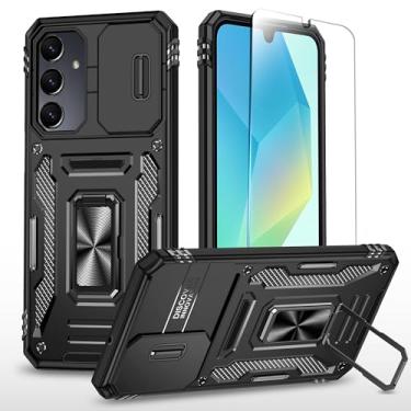 Imagem de SunStory Capa de celular compatível com Samsung Galaxy A16 5G com protetor de tela HD e capa de câmera deslizante e suporte de anel girado, [à prova de choque] Capa de telefone de camada dupla para