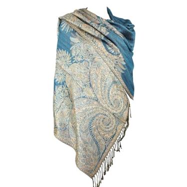 Imagem de Achillea Luxuoso Cachecol de Camada Dupla Jacquard Big Paisley Pashmina Xale, Turquoise, 80" X 28'